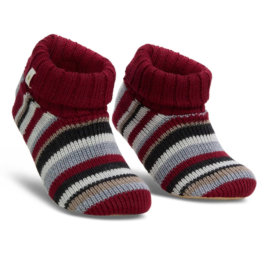 Smartwool Hudson Trail Striped Slippers Unisex L Burgundy Merino Wool Knit Cozy
